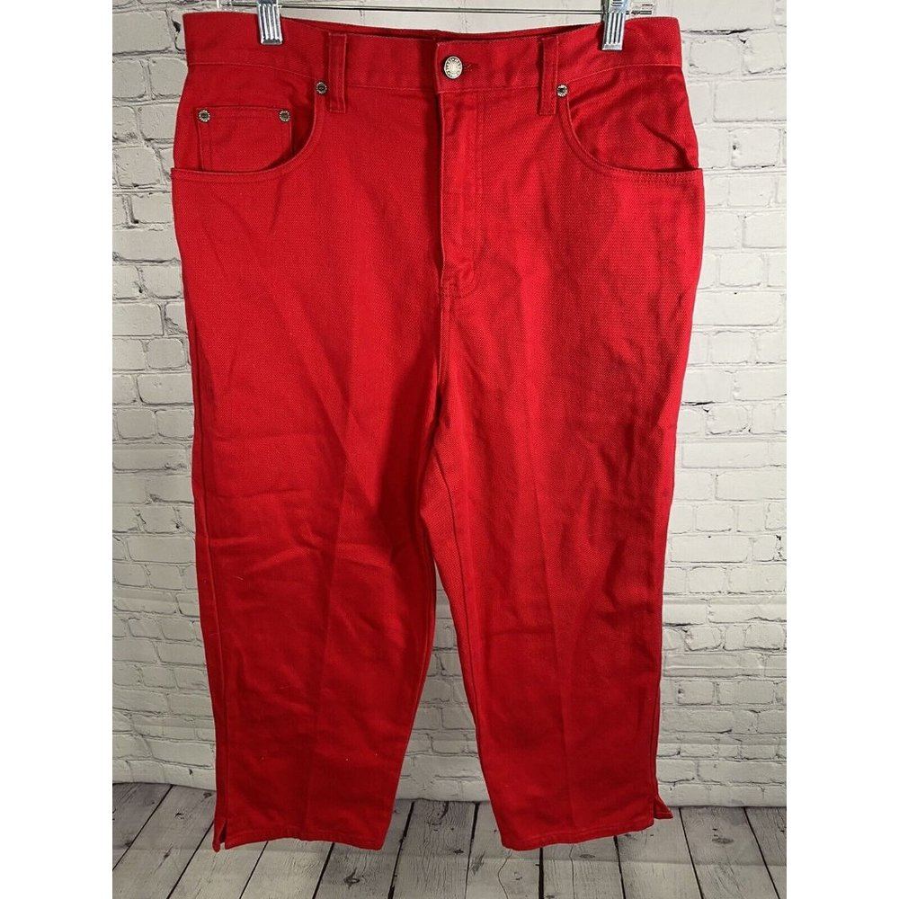 VTG Bill Blass Jeans Red Easy Fit Capri High Rise Cotton Denim Womens Pants 10